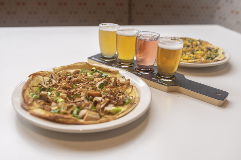 fresh flatbreads and a flight of local craft beer